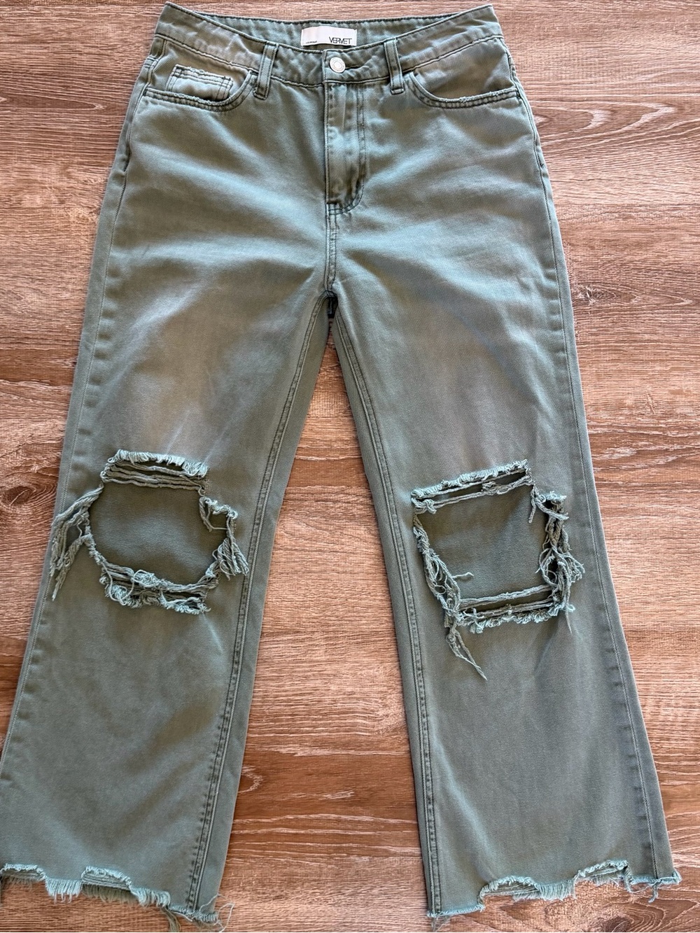VERVET BY FLYING MONKEY Vintage High Rise Cropped Ripped Flare Jeans